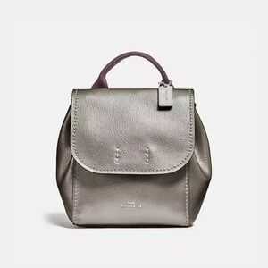 Coach Metallic Silver Leather Mini Backpack with Dusty Rose Handle